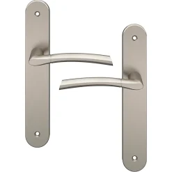 GoodHome Ensemble poignée sur plaque rond Hirel effet nickel satin gris L.128mm x l.40mm entraxe 195mm- Poignée De Porte