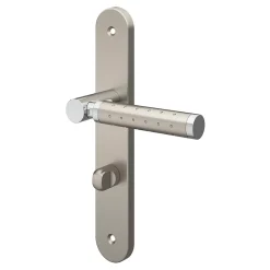 GoodHome Poignée De Porte<Ensemble poignée sur plaque rond à condamnation Brigg effet chrome et nickel satin gris L.132mm x l.40mm entraxe 195mm