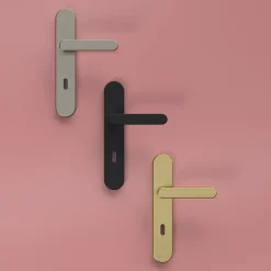 GoodHome Poignée De Porte<Ensemble poignée sur plaque rond serrure Minzh effet nickel satin gris L.120mm x l.42mm entraxe 165-195mm