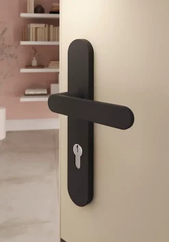 GoodHome Ensemble poignée sur plaque rond Minzh effet nickel noir L.120mm x l.40mm entraxe 195mm- Poignée De Porte Extérieure
