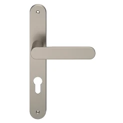 GoodHome Poignée De Porte Extérieure<Ensemble poignée sur plaque rond Minzh effet nickel satin gris L.120mm x l.33mm entraxe 195mm