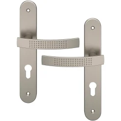 GoodHome Ensemble poignée sur plaque rondcylindre Diss effet nickel satin gris L.139mm x l.40mm entraxe 195mm- Poignée De Porte