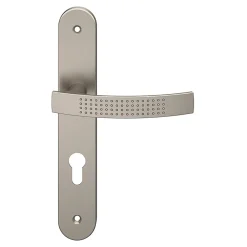 GoodHome Ensemble poignée sur plaque rondcylindre Diss effet nickel satin gris L.139mm x l.40mm entraxe 195mm- Poignée De Porte