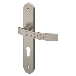 GoodHome Ensemble poignée sur plaque rondcylindre Diss effet nickel satin gris L.139mm x l.40mm entraxe 195mm- Poignée De Porte