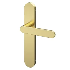 GoodHome Poignée De Porte<Ensemble poignée sur plaque rond Minzh effet laiton satin doré L.120mm x l.42mm entraxe 165-195mm