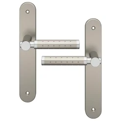 GoodHome Poignée De Porte<Ensemble poignée sur plaque rond Brigg effet chrome et nickel satin gris L.132mm x l.40mm entraxe 195mm