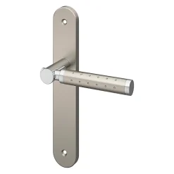GoodHome Poignée De Porte<Ensemble poignée sur plaque rond Brigg effet chrome et nickel satin gris L.132mm x l.40mm entraxe 195mm