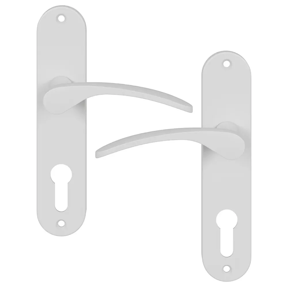 GoodHome Poignée De Porte<Ensemble poignée sur plaque rondcylindre Beare mat blanc L.110.5mm x l.40mm entraxe 165mm