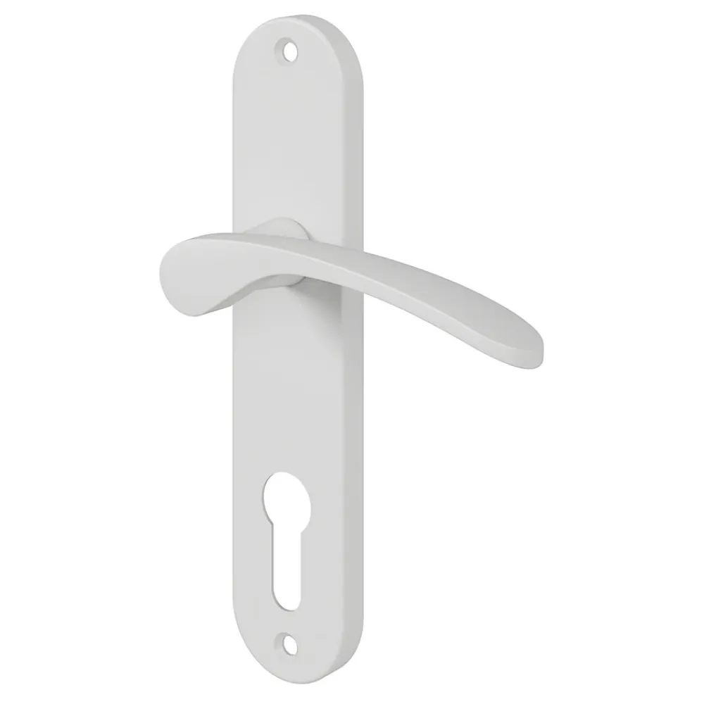 GoodHome Poignée De Porte<Ensemble poignée sur plaque rondcylindre Beare mat blanc L.110.5mm x l.40mm entraxe 165mm