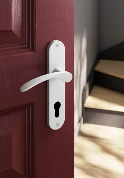 GoodHome Poignée De Porte<Ensemble poignée sur plaque rondcylindre Beare mat blanc L.110.5mm x l.40mm entraxe 165mm