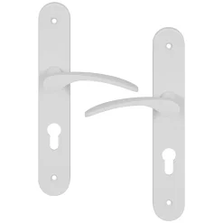 GoodHome Poignée De Porte<Ensemble poignée sur plaque rondcylindre Beare mat blanc L.110.5mm x l.40mm entraxe 195mm
