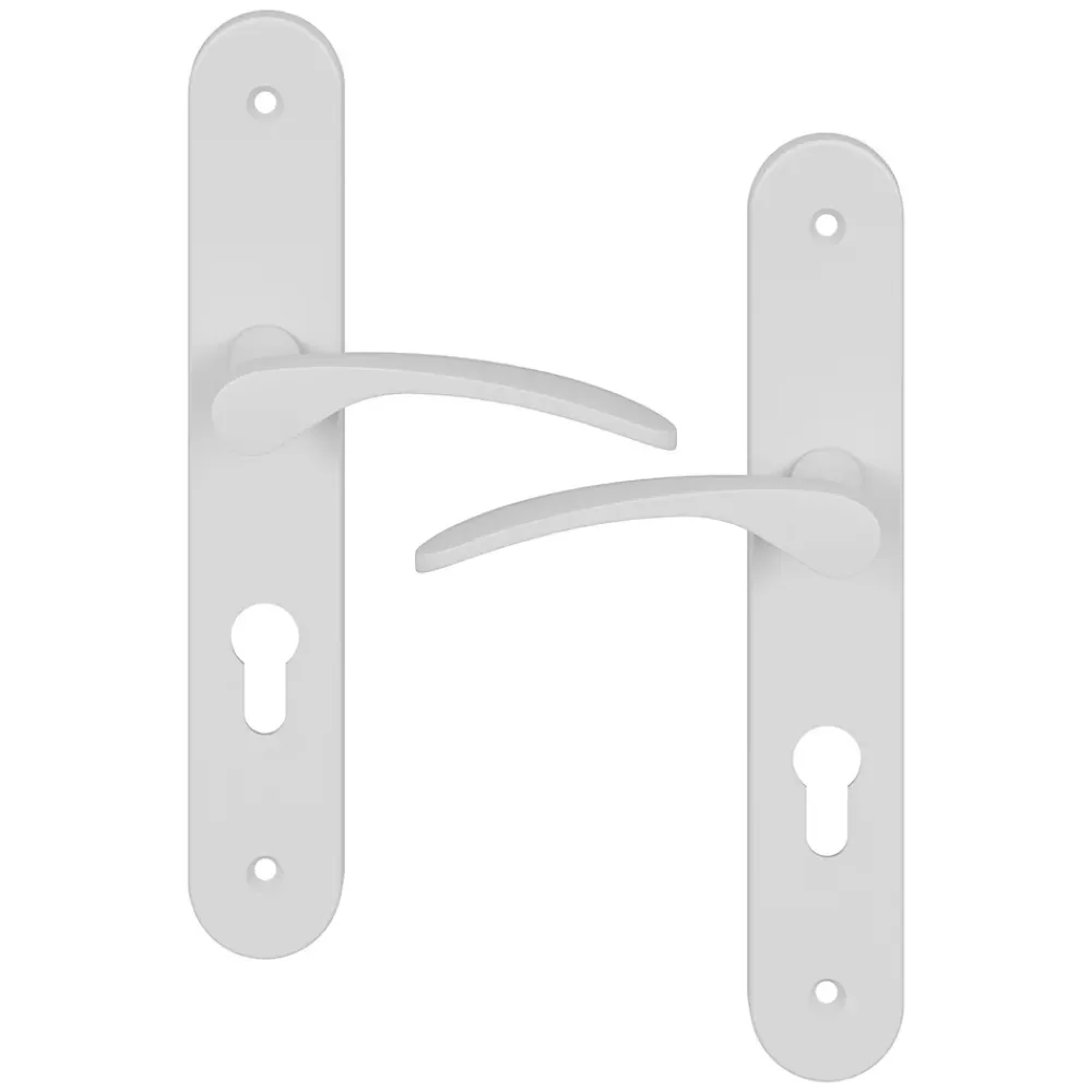 GoodHome Poignée De Porte<Ensemble poignée sur plaque rondcylindre Beare mat blanc L.110.5mm x l.40mm entraxe 195mm