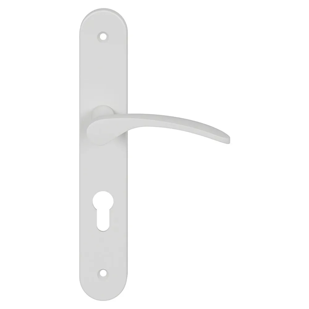 GoodHome Poignée De Porte<Ensemble poignée sur plaque rondcylindre Beare mat blanc L.110.5mm x l.40mm entraxe 195mm