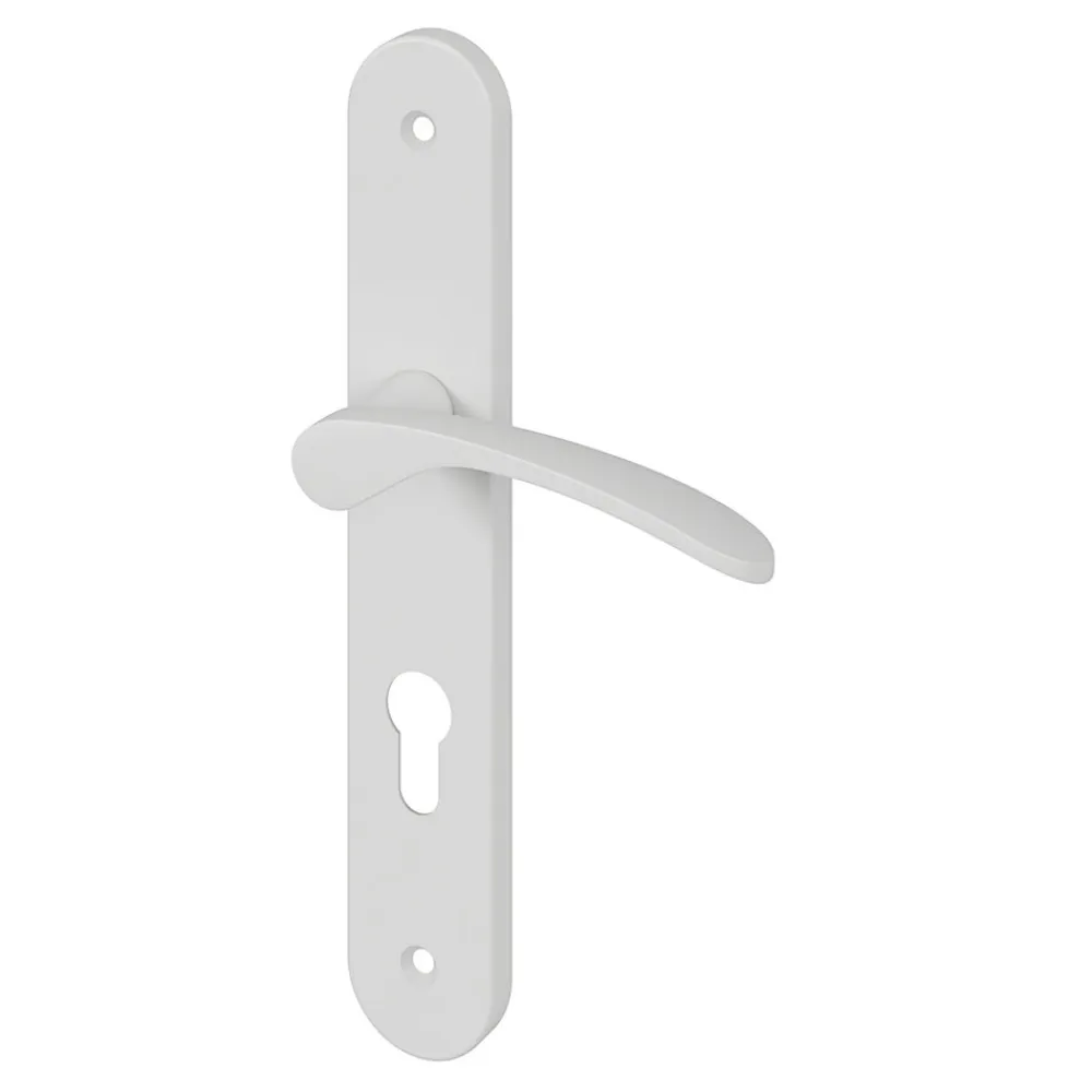 GoodHome Poignée De Porte<Ensemble poignée sur plaque rondcylindre Beare mat blanc L.110.5mm x l.40mm entraxe 195mm