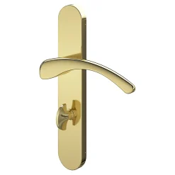 GoodHome Poignée De Porte<Ensemble poignée sur plaque rond à condamnation Ruis effet laiton doré L.138.5mm x l.42mm entraxe 165-195mm