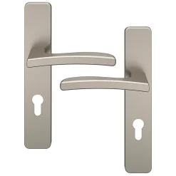GoodHome Poignée De Porte<Ensemble poignée sur plaque rectangulairecylindre Irvil effet nickel satin gris L.126.5mm x l.42mm entraxe 165-195mm