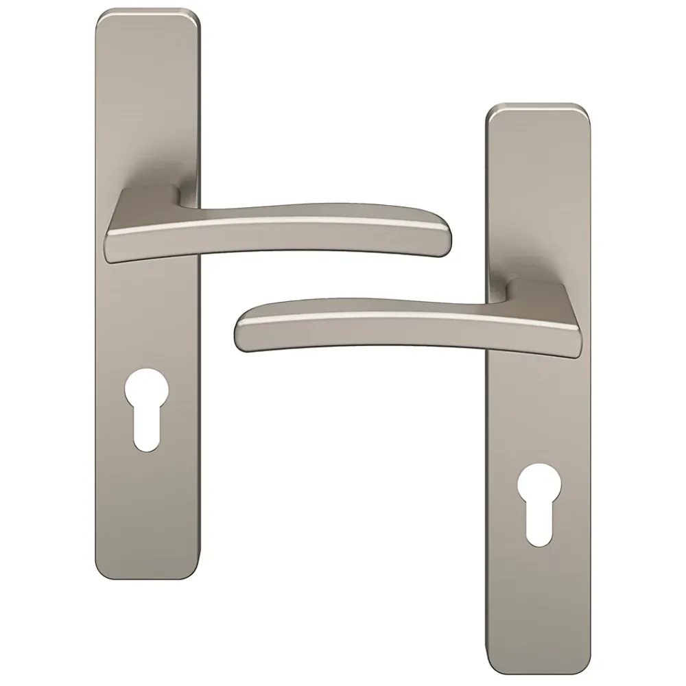 GoodHome Poignée De Porte<Ensemble poignée sur plaque rectangulairecylindre Irvil effet nickel satin gris L.126.5mm x l.42mm entraxe 165-195mm