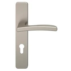GoodHome Poignée De Porte<Ensemble poignée sur plaque rectangulairecylindre Irvil effet nickel satin gris L.126.5mm x l.42mm entraxe 165-195mm