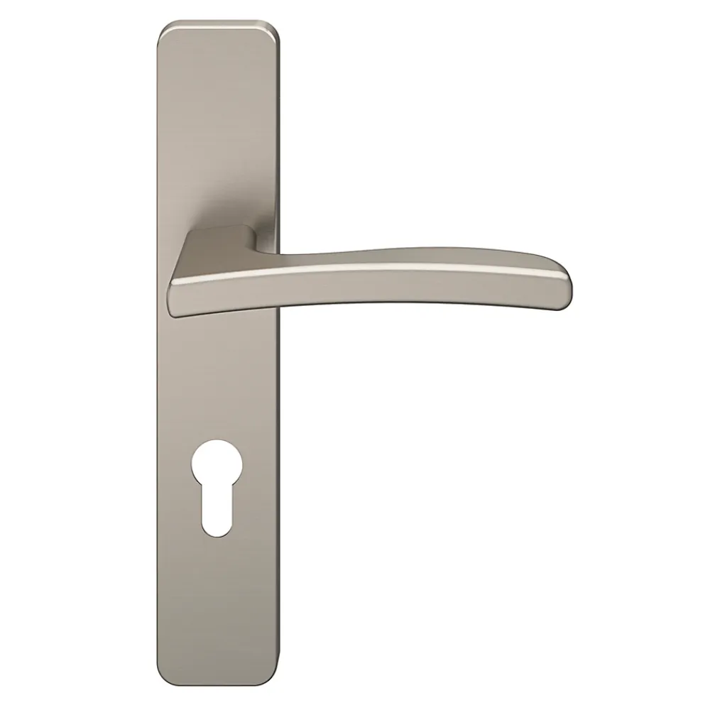 GoodHome Poignée De Porte<Ensemble poignée sur plaque rectangulairecylindre Irvil effet nickel satin gris L.126.5mm x l.42mm entraxe 165-195mm