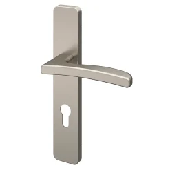 GoodHome Poignée De Porte<Ensemble poignée sur plaque rectangulairecylindre Irvil effet nickel satin gris L.126.5mm x l.42mm entraxe 165-195mm