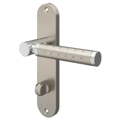 GoodHome Poignée De Porte<Ensemble poignée sur plaque rond à condamnation Brigg effet chrome et nickel satin gris L.132mm x l.40mm entraxe 165mm