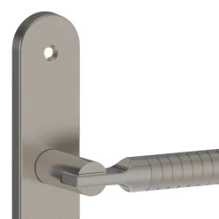 GoodHome Poignée De Porte<Ensemble poignée sur plaque rond gris chromé L.133 x l.40mm