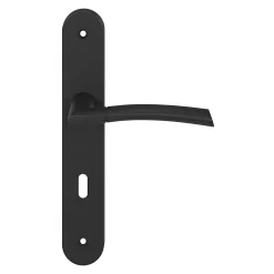 GoodHome Poignée De Porte<Ensemble poignée sur plaque rond serrure Hirel effet nickel mat noir L.128mm x l.40mm entraxe 195mm