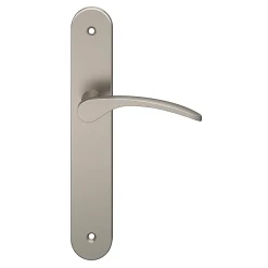 GoodHome Poignée De Porte<Ensemble poignée sur plaque rond Beare effet nickel satin gris L.110.5mm x l.40mm entraxe 195mm
