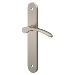 GoodHome Poignée De Porte<Ensemble poignée sur plaque rond Beare effet nickel satin gris L.110.5mm x l.40mm entraxe 195mm