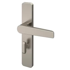 GoodHome Ensemble poignée sur plaque rectangulaire à condamnation Kerver effet nickel satin gris L.128mm x l.42mm entraxe 165-195mm- Poignée De Porte