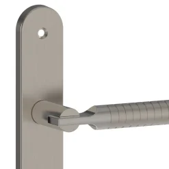 GoodHome Poignée De Porte<Ensemble poignée sur plaque rond Esles aluminium L.243 x l.40mm entraxe 195mm