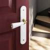GoodHome Poignée De Porte<Ensemble poignée sur plaque Droit Porcelaine Vras blanc L.115mm x l.45mm entraxe 195mm