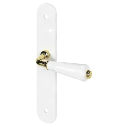 GoodHome Poignée De Porte<Ensemble poignée sur plaque Droit Porcelaine Vras blanc L.115mm x l.45mm entraxe 195mm