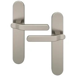 GoodHome Ensemble poignée sur plaque rond Prat effet nickel satin gris L.129mm x l.42mm entraxe 165-195mm- Poignée De Porte