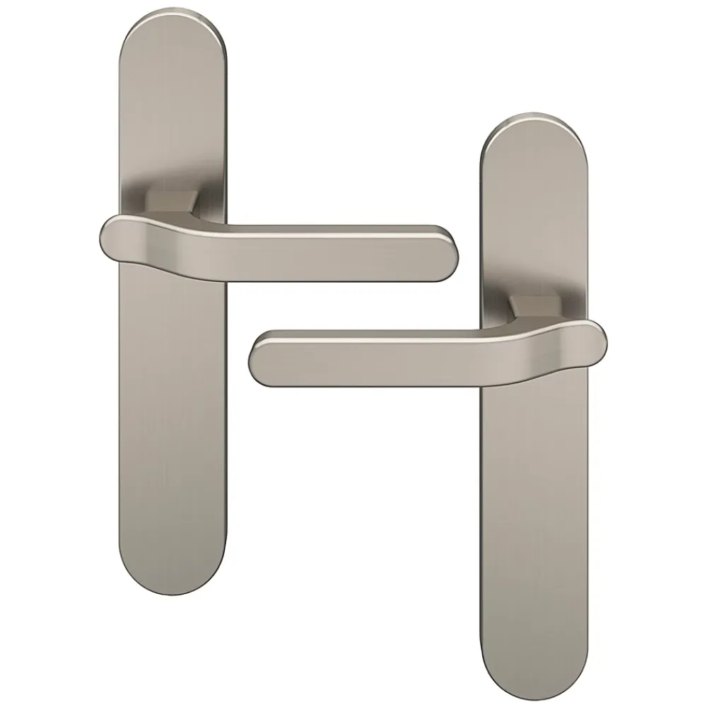 GoodHome Ensemble poignée sur plaque rond Prat effet nickel satin gris L.129mm x l.42mm entraxe 165-195mm- Poignée De Porte