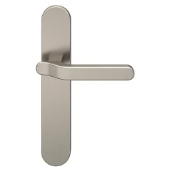 GoodHome Ensemble poignée sur plaque rond Prat effet nickel satin gris L.129mm x l.42mm entraxe 165-195mm- Poignée De Porte