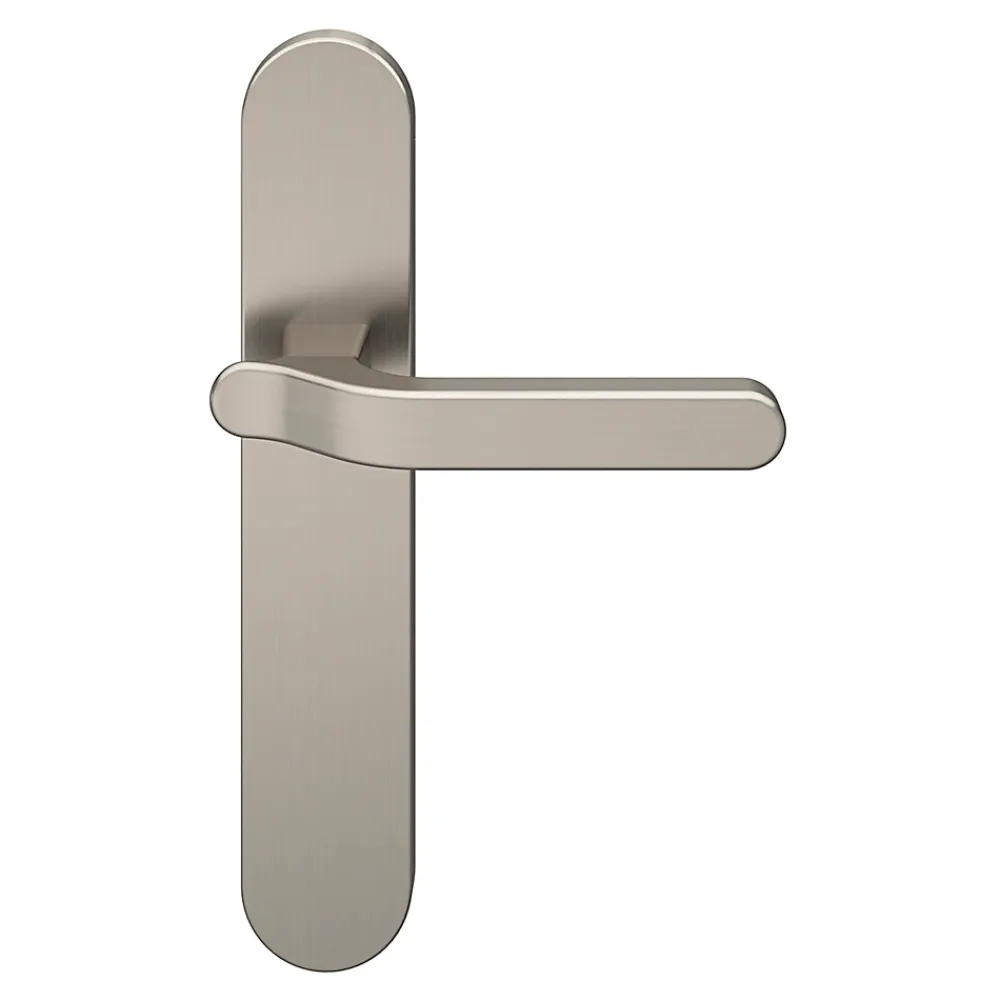 GoodHome Ensemble poignée sur plaque rond Prat effet nickel satin gris L.129mm x l.42mm entraxe 165-195mm- Poignée De Porte