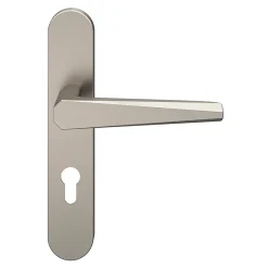 GoodHome Poignée De Porte<Ensemble poignée sur plaque rondcylindre Keri effet nickel satin gris L.140mm x l.42mm entraxe 165-195mm