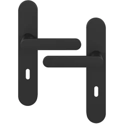 GoodHome Ensemble poignée sur plaque rond serrure Minzh effet nickel mat noir L.120mm x l.42mm entraxe 165-195mm- Poignée De Porte