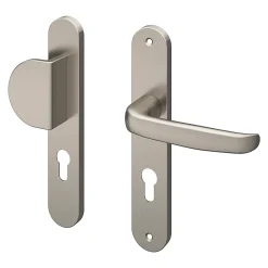 GoodHome Ensemble poignée sur plaque rond Govlin effet nickel satin gris l.x l.40mm entraxe 195mm- Poignée De Porte Extérieure