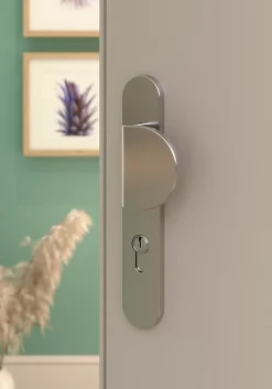 GoodHome Ensemble poignée sur plaque rond Govlin effet nickel satin gris l.x l.40mm entraxe 195mm- Poignée De Porte Extérieure