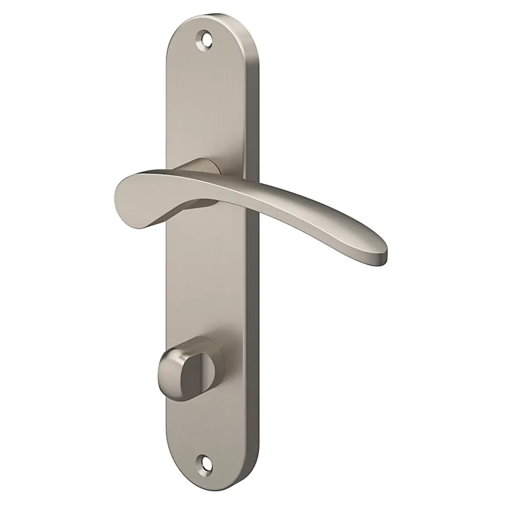 GoodHome Ensemble poignée sur plaque rond à condamnation Beare effet nickel satin gris L.110.5mm x l.40mm entraxe 165mm- Poignée De Porte
