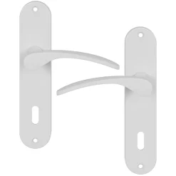 GoodHome Ensemble poignée sur plaque rond serrure Beare mat blanc L.110.5mm x l.40mm entraxe 165mm- Poignée De Porte