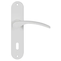 GoodHome Ensemble poignée sur plaque rond serrure Beare mat blanc L.110.5mm x l.40mm entraxe 165mm- Poignée De Porte