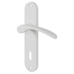 GoodHome Ensemble poignée sur plaque rond serrure Beare mat blanc L.110.5mm x l.40mm entraxe 165mm- Poignée De Porte