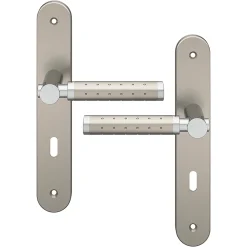 GoodHome Ensemble poignée sur plaque rond serrure Brigg effet chrome et nickel satin gris L.132mm x l.40mm entraxe 195mm- Poignée De Porte