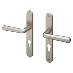 GoodHome Poignée De Porte Extérieure<Ensemble poignée sur plaque rond Dizel effet nickel satin gris L.121.5mm x l.33mm entraxe 195mm