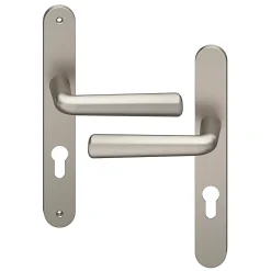 GoodHome Poignée De Porte Extérieure<Ensemble poignée sur plaque rond Dizel effet nickel satin gris L.121.5mm x l.33mm entraxe 195mm
