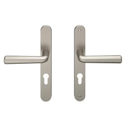 GoodHome Poignée De Porte Extérieure<Ensemble poignée sur plaque rond Dizel effet nickel satin gris L.121.5mm x l.33mm entraxe 195mm