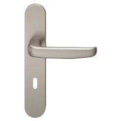 GoodHome Ensemble poignée sur plaque rond serrure Govlin effet nickel satin gris L.130mm x l.42mm entraxe 165-195mm- Poignée De Porte